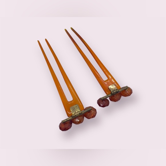 Antique Amber Hairpin Forks Victorian Ornamental Styling Accessory Set - Picture 8 of 11